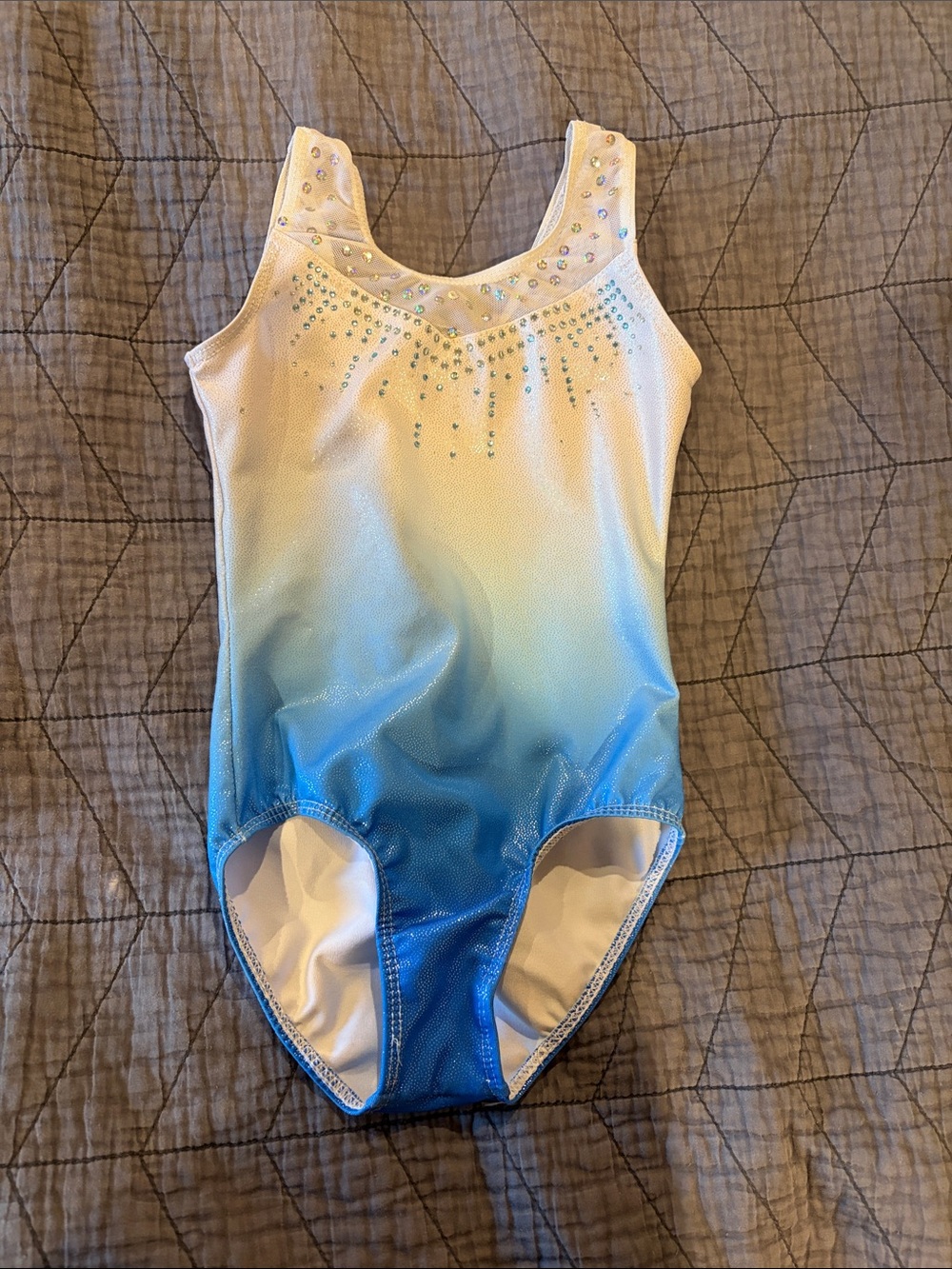 Girls Gradient Blue Gymnastics Leotard with Rhinestones